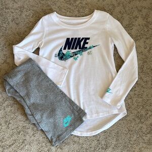 EUC Nike Kids White LS Shirt and Gray Pants Size 4/5